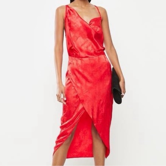 Missguided + Dresses & Skirts - Missguided Plus Size Asymmetrical Strap Satin Midi Dress